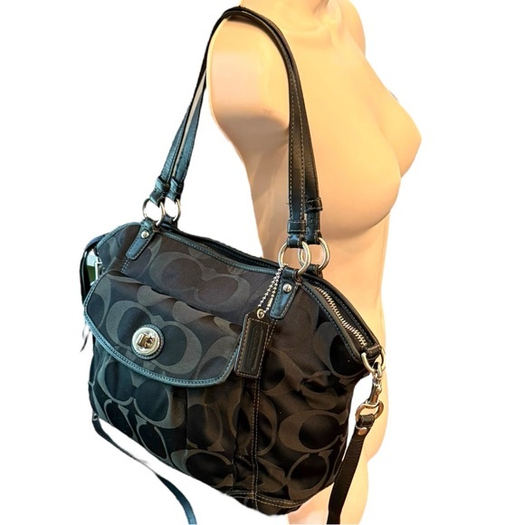 ▶️ Coach ◀️ Black Signature Tote Bag with Removable Crossbody strap - Picture 1 of 16